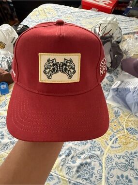 Darc Sport Maroon Red Snapback Hat with Wolf Patch